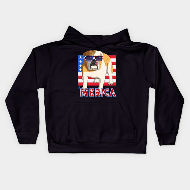 English Bulldog Merica 4th of July Kids Hoodie by Noseking